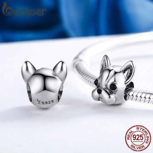 BAMOER 925 en argent Sterling partenaires fidèles bouledogue français perle chien Animal perle ajustement femmes bracelets porte-bonheur bijoux à bricoler soi-même SCC315