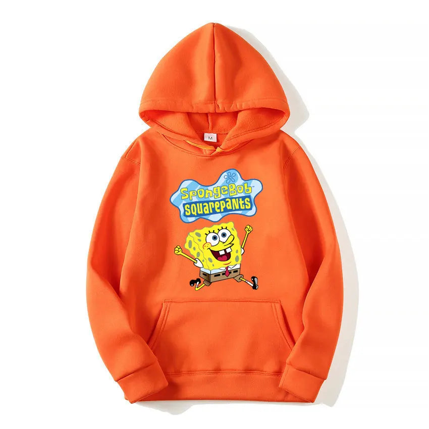 Sweat à capuche Anime Cartoon Bob l'éponge pour hommes et femmes, pull jaune décontracté, vêtements PVD pour couple, printemps, automne, nouveau, 2024