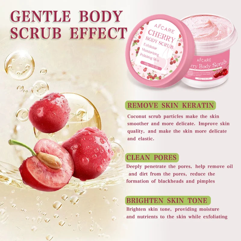 Exfoliant corporel cerise, nettoyage en profondeur, hydratant, Niacinamide, blanchissant, améliore la peau de poulet craquelée, crème exfoliante