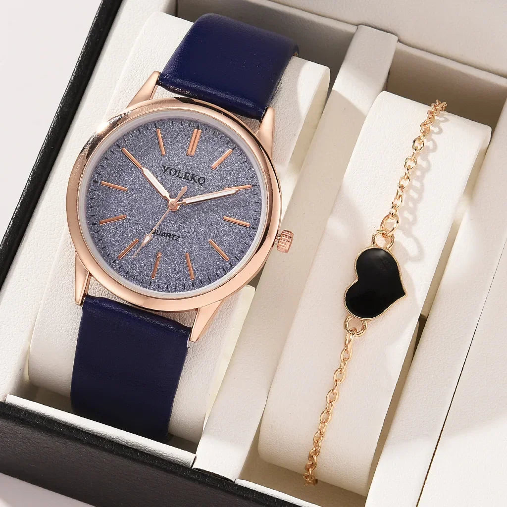 2 pièces ensemble femmes montres mode décontracté dames montres à Quartz bracelet en cuir montre femmes (sans boîte)