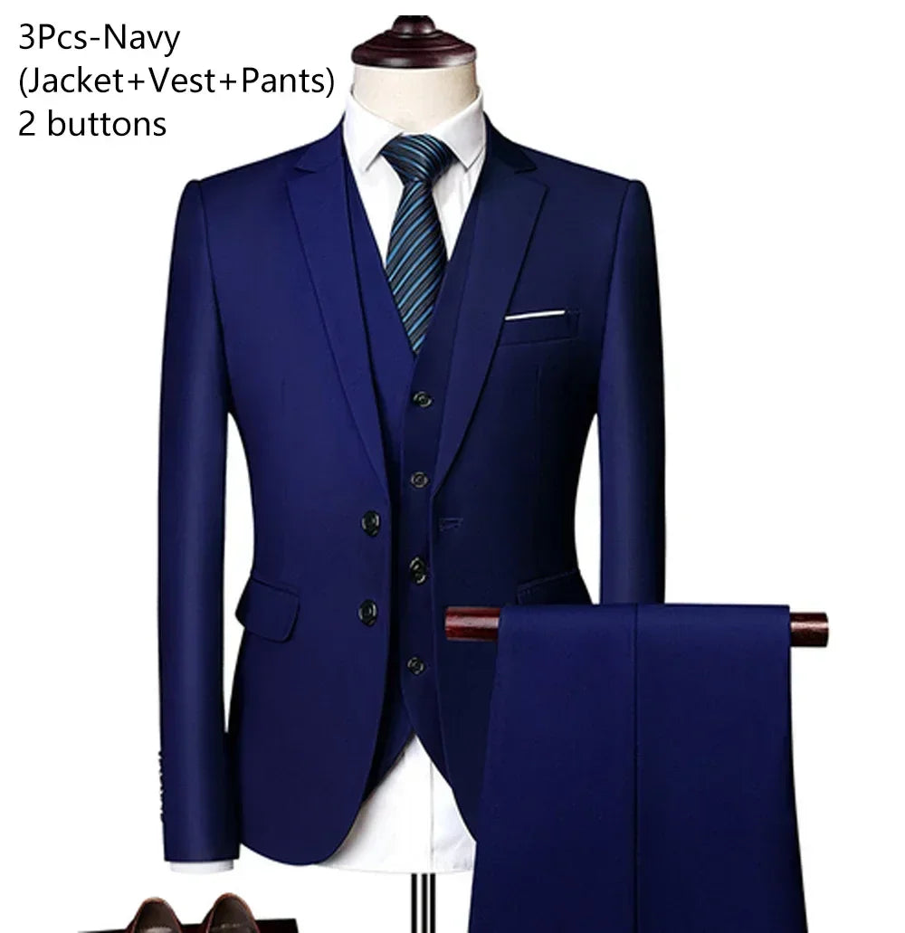 Costumes formels complets Ternos pour hommes, blazers élégants, pantalons et vestes, costume de luxe, vêtements de mariage, affaires, 2 pièces, 3 ensembles