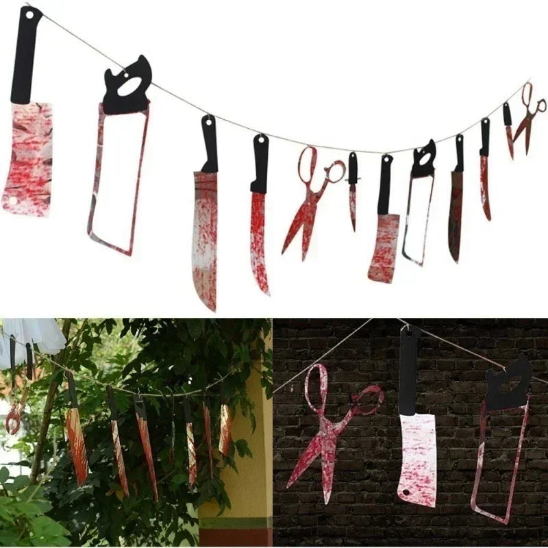 Guirxiété de fanions pour maison hantée, décoration murale de vacances, fête d'horreur amusante