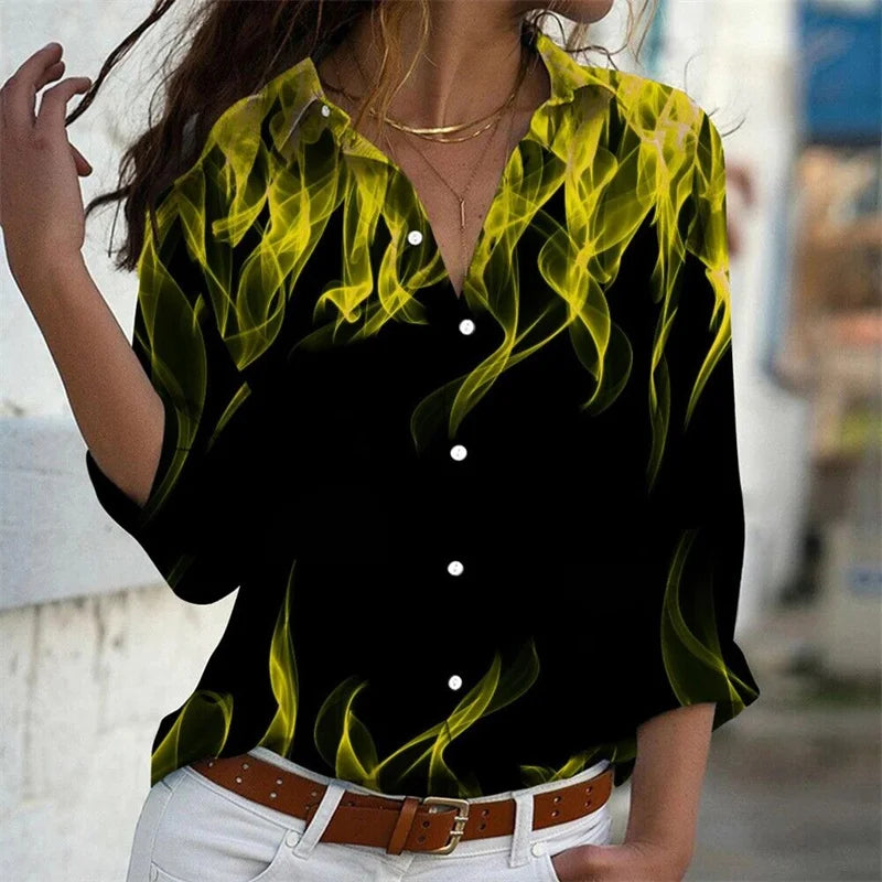 2023 Hommes Dames Hauts Couple Quotidien Flamme Décontracté Mode Rue En Plein Air Bleu Rouge Revers Bouton Chemise Haute Qualité Matériau Offre Spéciale