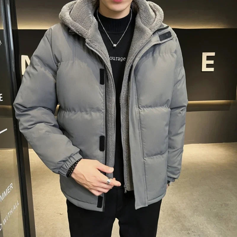 Parka à capuche doublée de sourire pour hommes, manteau de rembourrage long, veste chaude d'extérieur, vêtements de neige, mode d'hiver, nouveau, 2024
