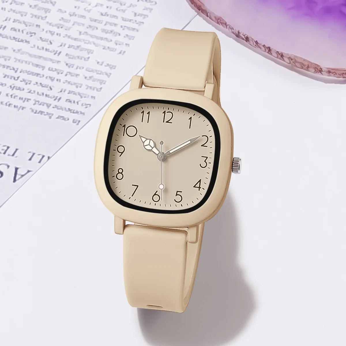 Montre à quartz avec bracelet en silicone, boîtier carré, schème de couleurs MSI,