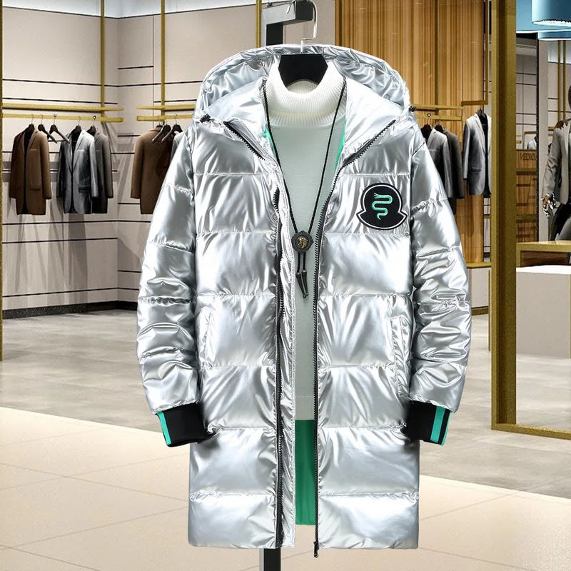 Veste imperméable à capuche pour homme, Parka longue, Chaude, Légère, Épaisse, Lisse, Brillante, Coton rembourré, CombMen, Hiver, 2024