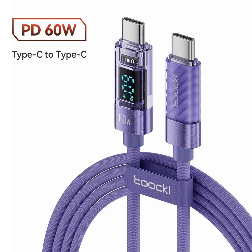 Toocki USB Type-C to Type-C Cable, 100W, PD Display, Fast Charger, Transparent Cable for Xiaomi Macbook