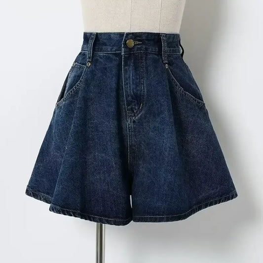 Jean court taille haute à jambes larges pour femmes, pantalon d'été fin, ample, amincissant, ligne a, grande taille, couverture des hanches, Short polyvalent