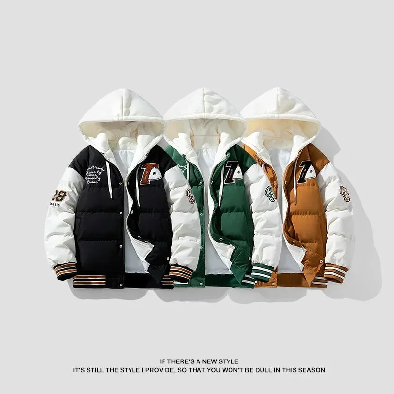 Veste d'hiver pour hommes, faux manteau rembourré en coton épais, Harajuku japonais, 2 pièces, Parka de Baseball chaude pour étudiants à la mode, 2024