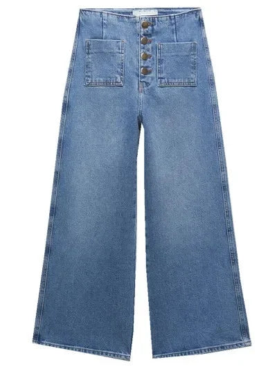 Jean taille haute à jambes larges pour femmes, pantalon en Denim amincissant avec poches décorées de Style rétro, de chine continentale, printemps été 2023