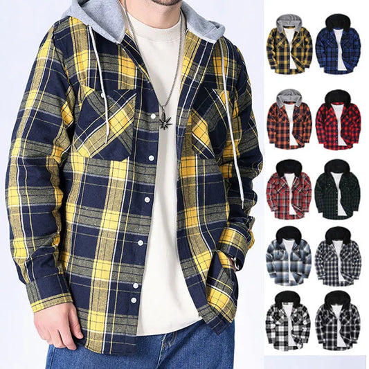 Chemise à manches longues en flanelle pour hommes, manteau à carreaux, décontracté, non repassage, grande taille, chapeau, mode, printemps, automne, nouveau, taille américaine