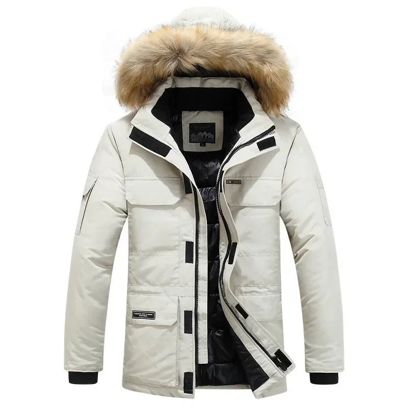 Parkas à capuche en fourrure d'hiver pour hommes, coupe-vent pour la neige, épais-30 degrés, garde au chaud, vestes d'extérieur, taille 6XL