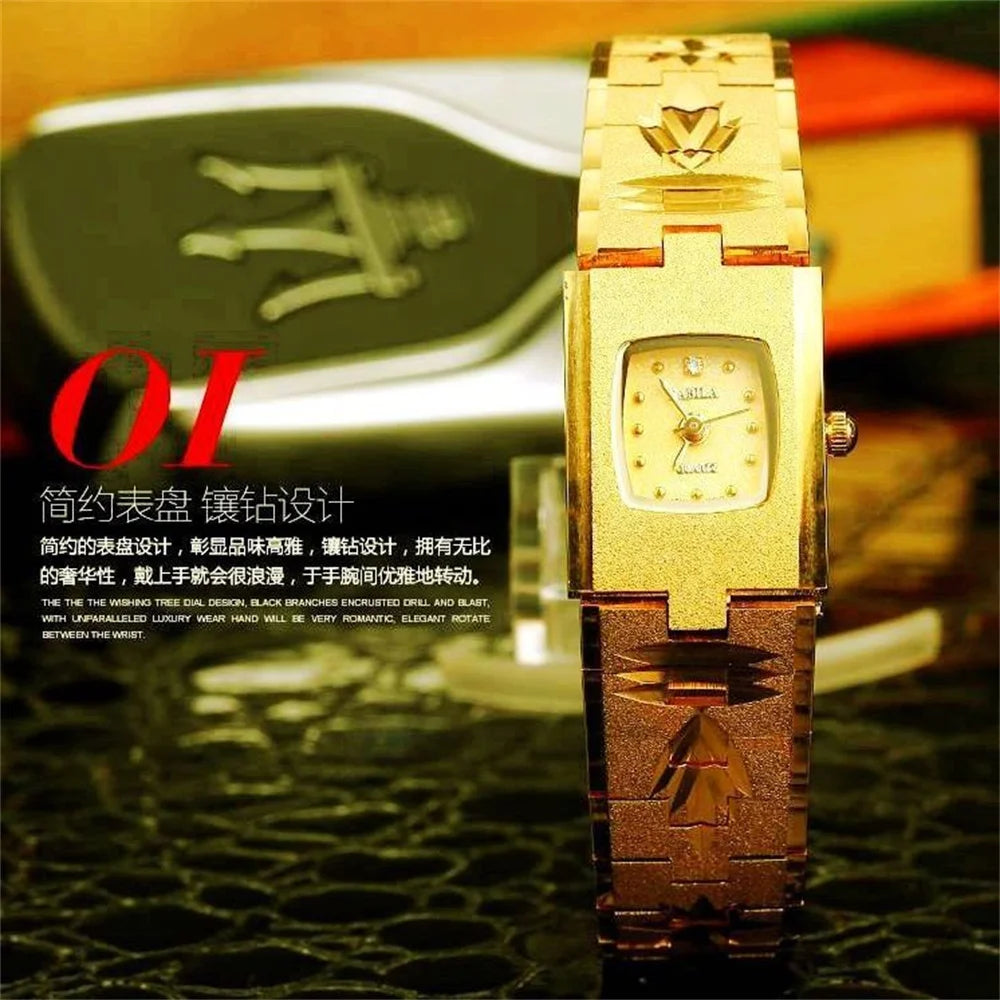 montre pour femme montre en or 24K incrusté de diamants petits modèles sculptés rétro luxueux