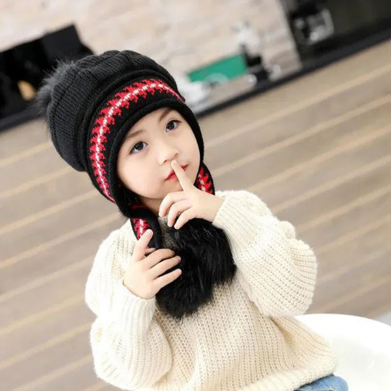 3-10 ans chapeau d'hiver nouveau épais chaud filles chapeau chaud tricoté enfants chapeaux oreille Protection chaude bébé chapeaux bonnets Bonnet