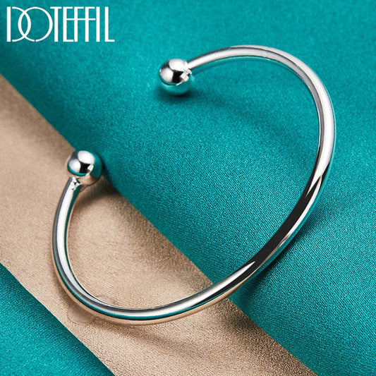 DOTEFFIL 925 argent Sterling 4mm lisse solide perle Bracelet boutons de manchette bracelets pour femmes hommes mariage fiançailles fête bijoux