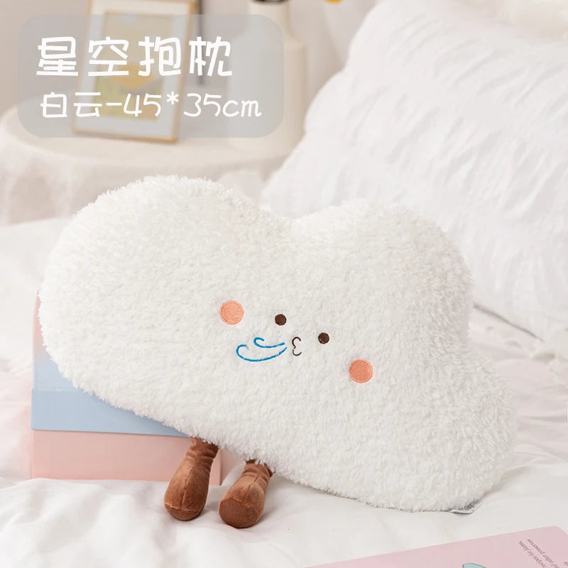 Oreiller ciel étoilé doux, mignon arc-en-ciel, lune, étoile, en peluche, créatif, nuage de soleil, coussin compagnon de sommeil, décoration de maison