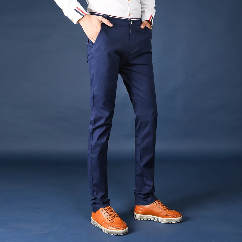 Pantalon droit en coton élastique pour hommes, coupe couvertes, style classique, surintendant de bureau, affaires, décontracté, solide, vêtements pour hommes, nouveau, 2024
