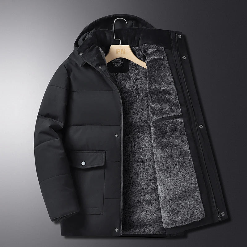DIUJZEO-Parkas coupe-vent d'extérieur pour hommes, veste d'hiver, coton rembourré, optique chaude, doublure en cachemire de qualité, poignées de chapeau amovibles