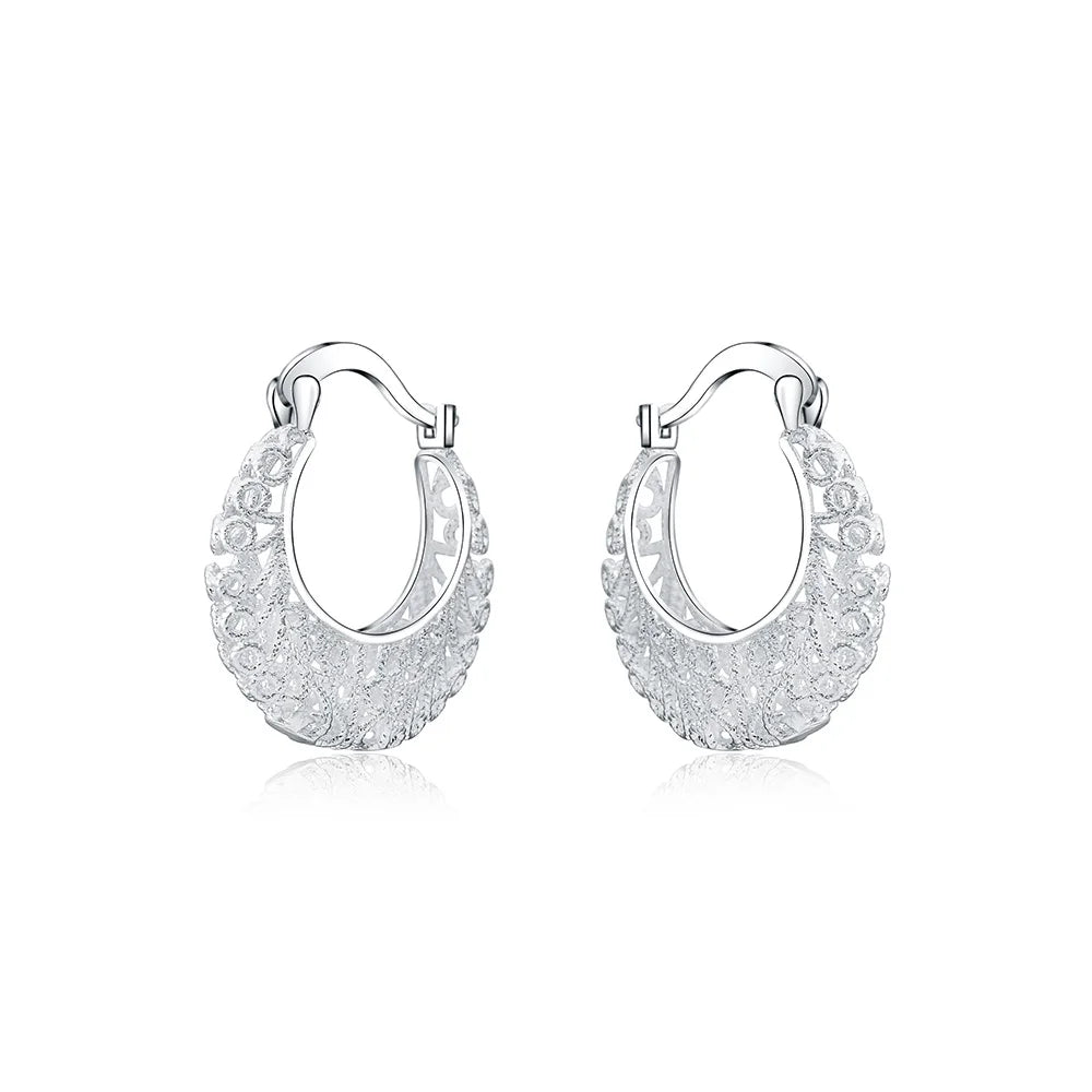 Boucles d'oreilles créoles géométriques simples en argent regardé 925 pour femmes, boucles d'oreilles cercle losange, bijoux de déclaration de mariage, mode