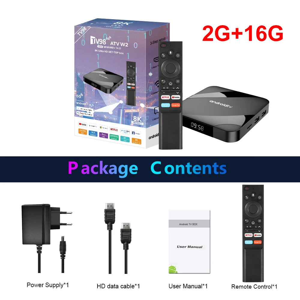 Amlogic S905W2 8K HD Smart TV Box Android 14.0 AV1 Dual WIFI BT Voice Remote Control 3D Video Media Player Home Theater TV Set Top Box