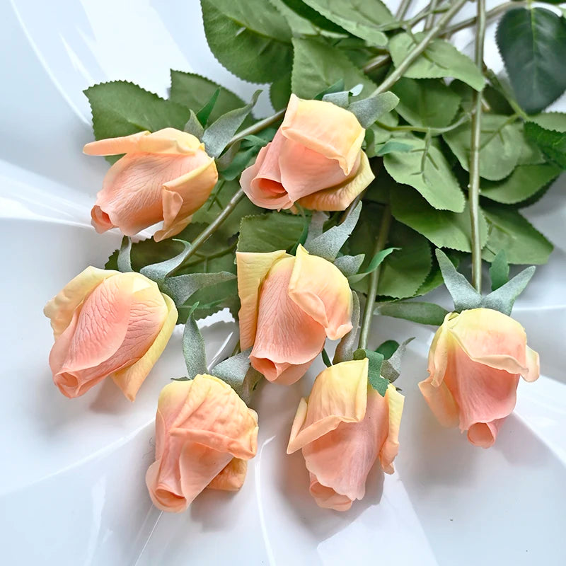 7 pièces vraie touche Rose branche tige Latex Rose main sensation feutre Simulation décorative artificielle Silicone Rose fleurs maison mariage