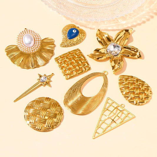 3 pièces/lot géométrique en acier inoxydable disque goutte d'eau boucle d'oreille breloques secteur fleur collier à faire soi-même pendentifs femmes étoile coeur bijoux