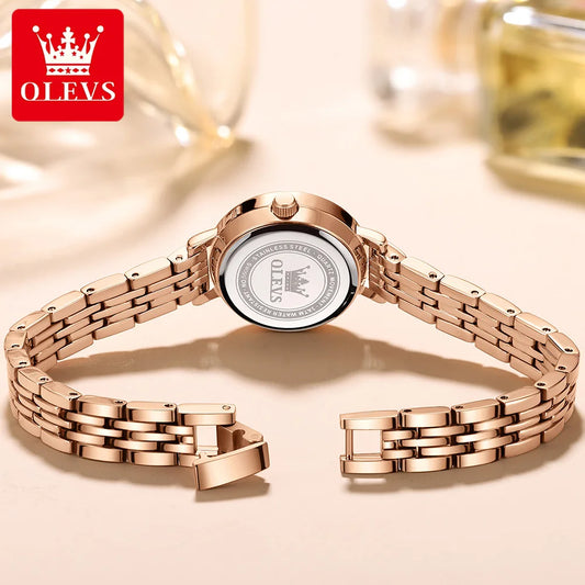 OLEVS-Montre en diamant pour femme, or rose, acier inoxydable, étanche, montre-bracelet élégante pour femme, quartz original, 5508