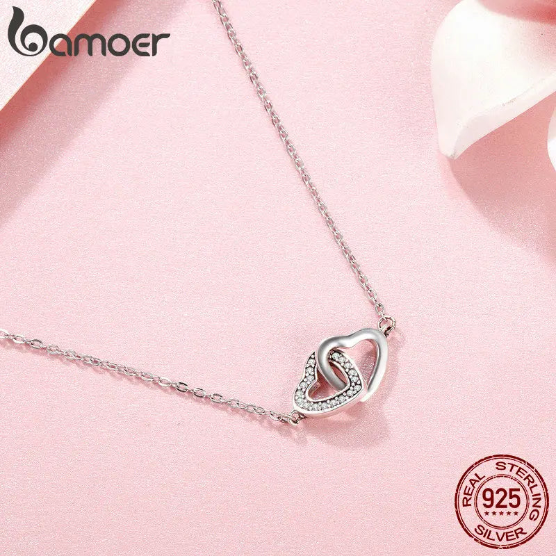 BAMOER 925 en argent Sterling connecté coeur pendentif collier pour petite amie saint valentin cadeau bijoux fins SCN181
