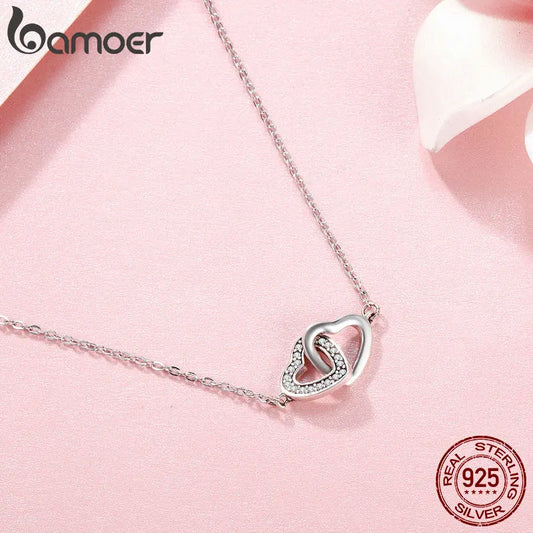BAMOER 925 en argent Sterling connecté coeur pendentif collier pour petite amie saint valentin cadeau bijoux fins SCN181