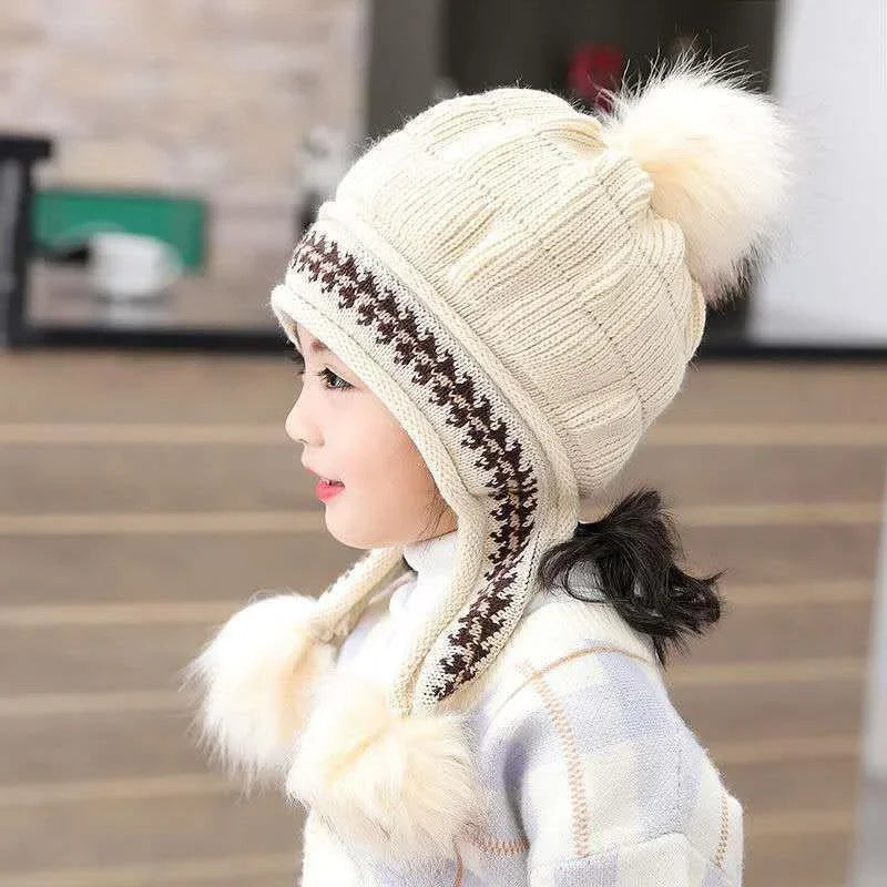 3-10 ans chapeau d'hiver nouveau épais chaud filles chapeau chaud tricoté enfants chapeaux oreille Protection chaude bébé chapeaux bonnets Bonnet