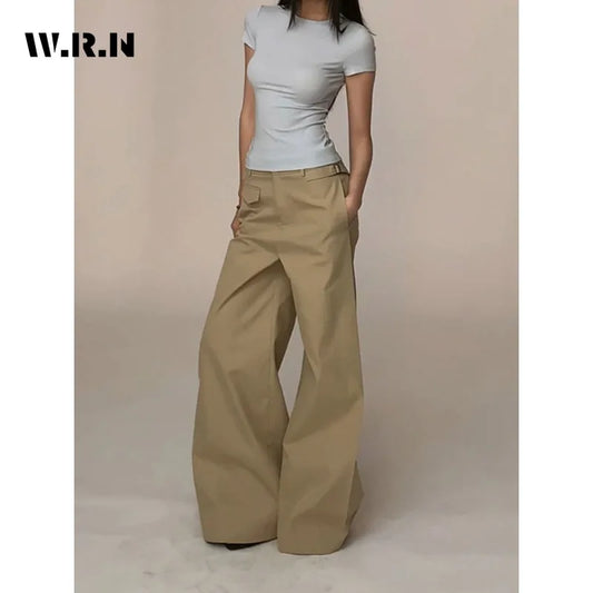 Normcore bureau dame Style Baggy Denim pantalon Vintage décontracté minimaliste pantalon femmes rétro taille haute couleur unie jean ample