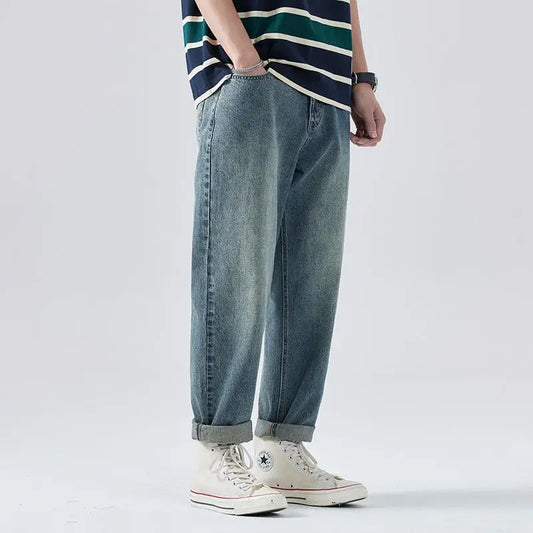2025 nouveaux hommes d'été mince jean lâche conique décontracté rétro eau mâle coréen pantalon à la mode Streetwear hommes jean pantalon