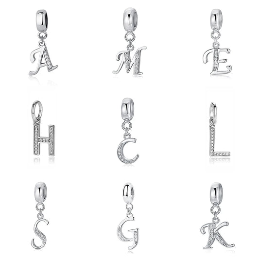 Authentique 925 breloque en argent Sterling perle Vintage A-Z lettre Alphabet balancent breloques ajustement Pan marque Bracelet Original bijoux fins