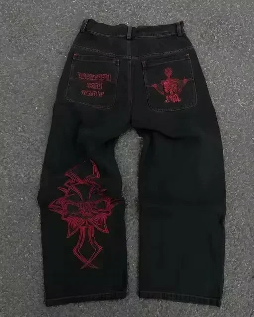 Streetwear Vintage bijou strass jean Y2K vêtements hommes femmes Hip Hop lavé Baggy jean taille basse pantalon à jambes larges