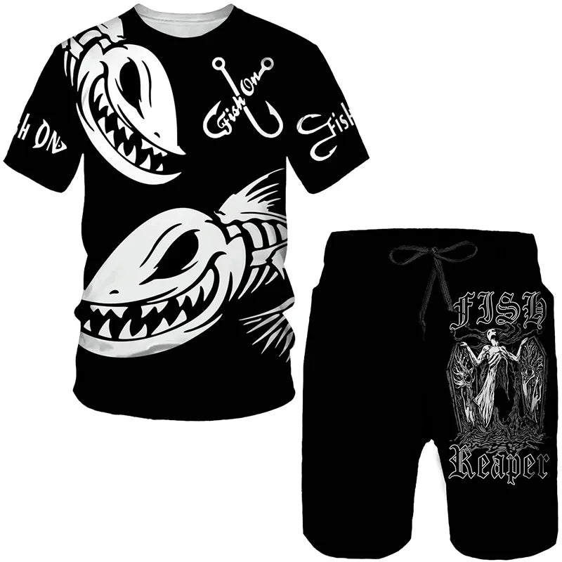 Été pêche bataille camouflage impression 3D hommes T-Shirts ensembles Harajuku mode T-Shirt Shorts deux pièces ensemble pull décontracté survêtement