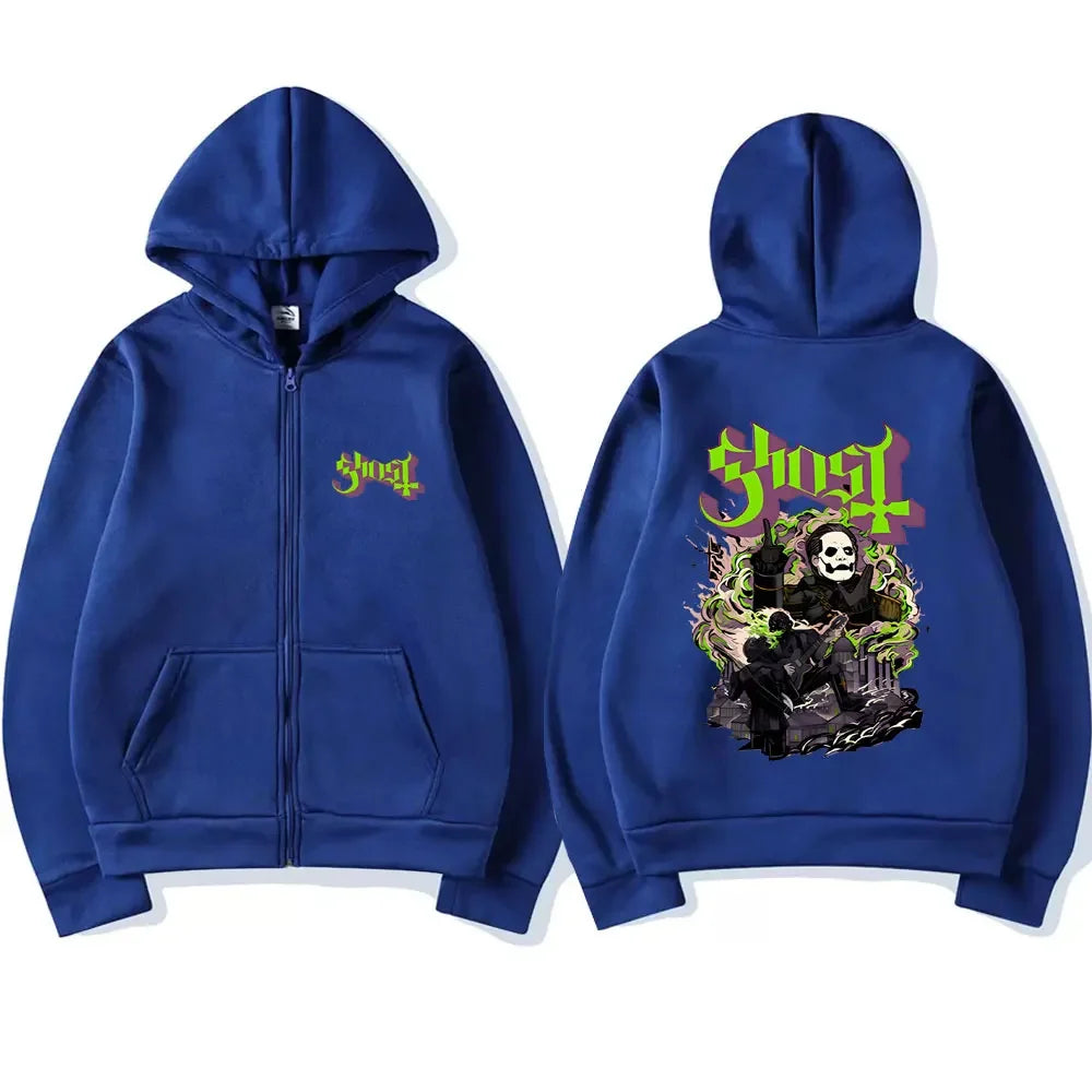 Mesurost Band Zipper Hoodie pour hommes, Hip Hop Respzed Fashion, Cartoon Anime Graphic Print, Zip Up Hoodies, Rock Gothic, PVD
