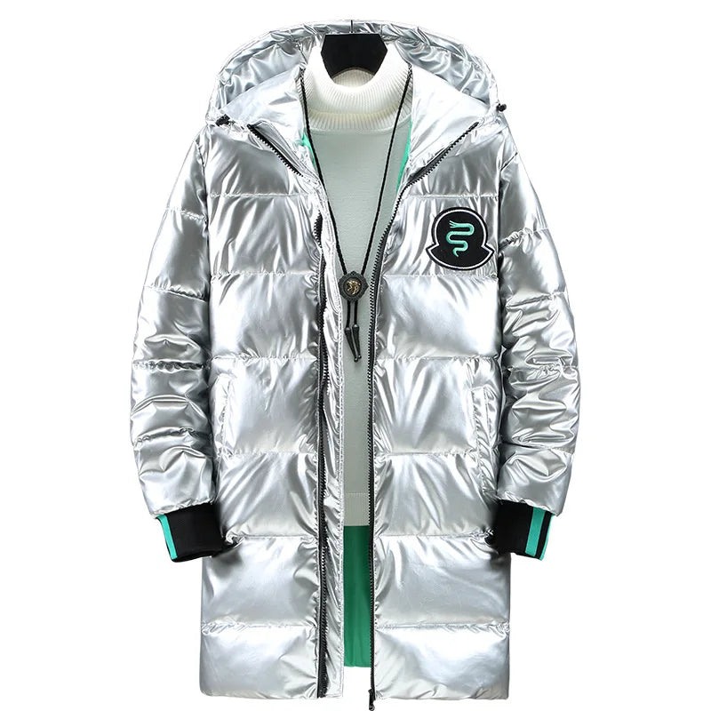 Veste imperméable à capuche pour homme, Parka longue, Chaude, Légère, Épaisse, Lisse, Brillante, Coton rembourré, CombMen, Hiver, 2024