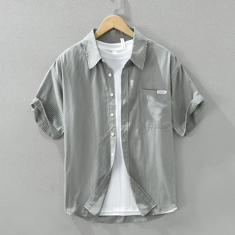Chemises Cargo à Rayures en Pur Coton pour Homme, Vêtement à Manches Courtes, Fin et Confortable, Streetwear, Nouvelle Collection Printemps Été, CM8052