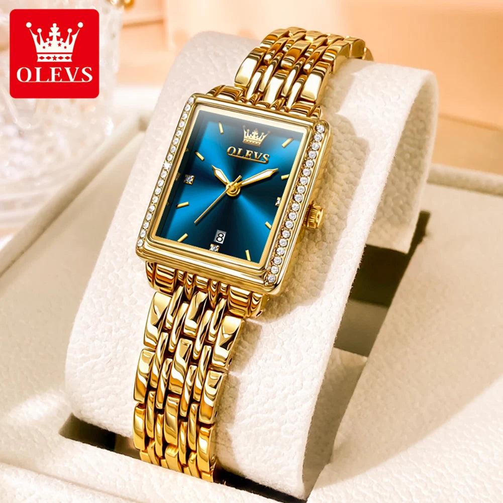 OLEVS-Montre à Quartz de Luxe pour Femme, Cadran Carré, Acier Inoxydable, Étanche, Qualité Supérieure,