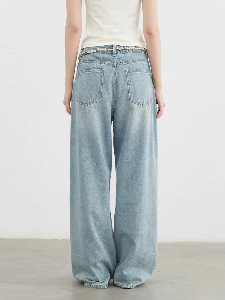 CHIC VEN femmes Denim pantalon décontracté nouveau taille haute Original éclaboussé encre point jambe droite jean jambe large pantalon été 2025