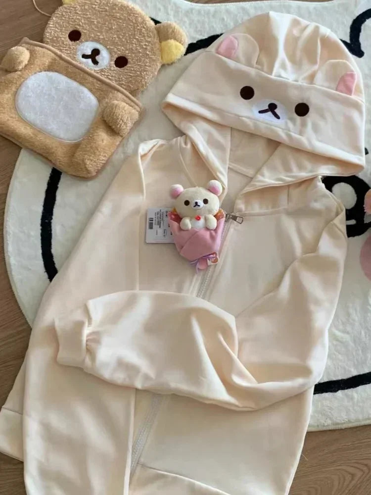 HOUZHOU Y2k Harajuku Streetwear sweat à capuche pour femme Style japonais Kawaii doux mignon dessin animé imprimé fermeture éclair sweat doux fille nouveau