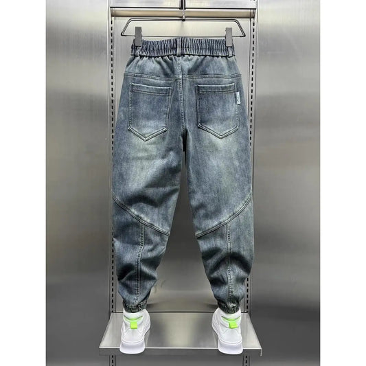 Jean Denim Bleu pour Homme, Pantalon Sarouel, Taille artificiel astique, Poignets, Vêtements de Luxe Décontractés, Mode Printemps-Automne, Nouveau, 2024