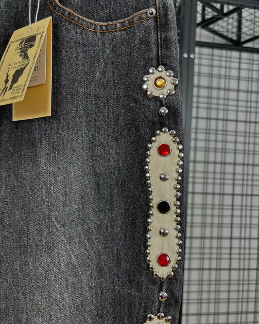 Streetwear Vintage bijou strass jean Y2K vêtements hommes femmes Hip Hop lavé Baggy jean taille basse pantalon à jambes larges