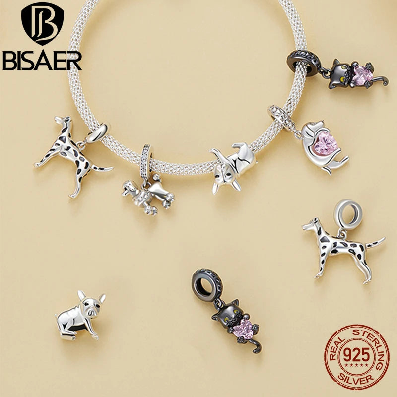 BISAER 925 en argent Sterling mignon chien breloque perle teckel animal de compagnie pendentif platine plaqué ajustement femmes Bracelet à bricoler soi-même bijoux fins
