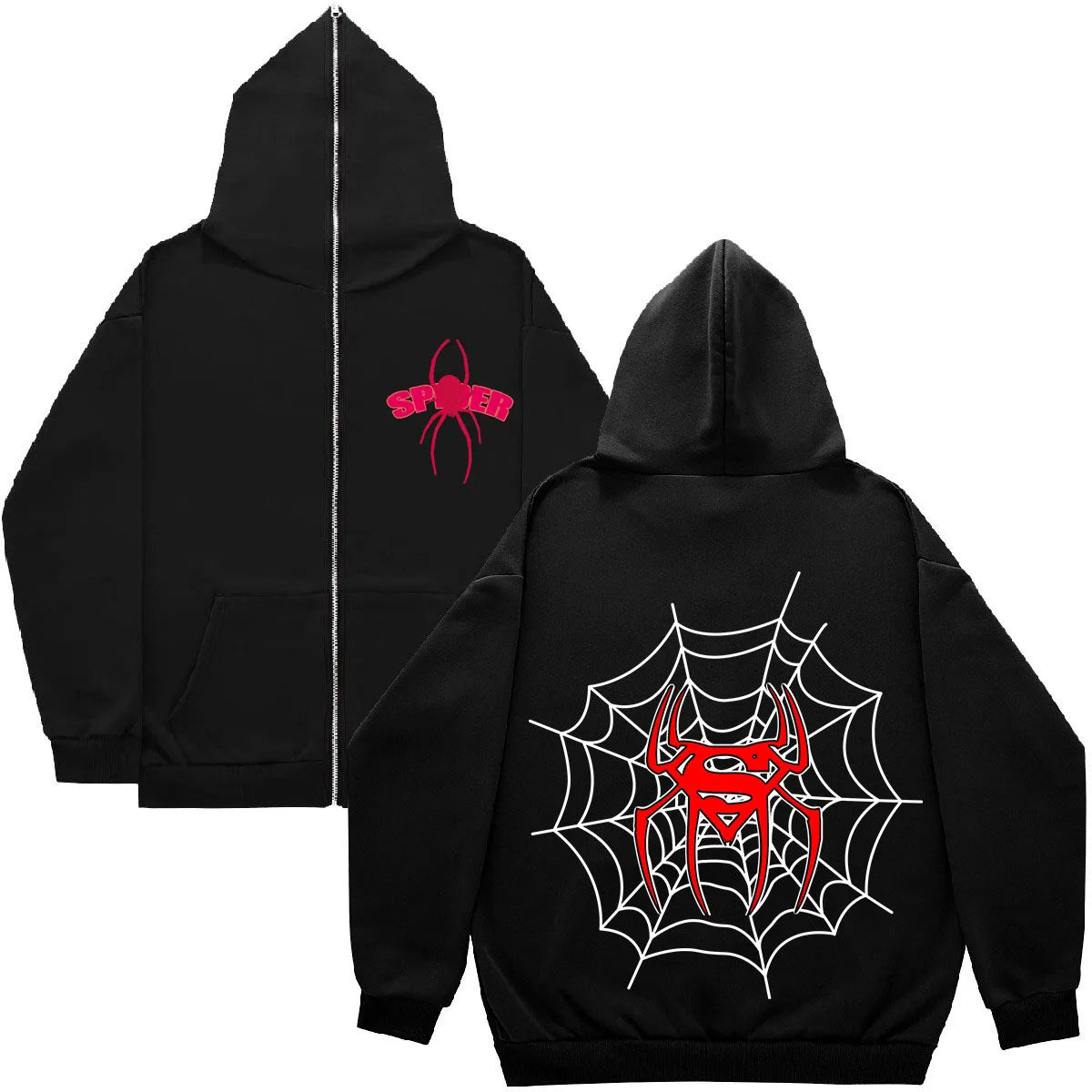 Sweat à capuche zippé Halloween V-Star Vizion Cobweb Dark Hip, sweat à capuche rétro américain, veste tendance pour hommes de la rue 2025, sweat à capuche surdimensionné