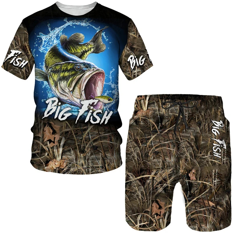 Été pêche bataille camouflage impression 3D hommes T-Shirts ensembles Harajuku mode T-Shirt Shorts deux pièces ensemble pull décontracté survêtement