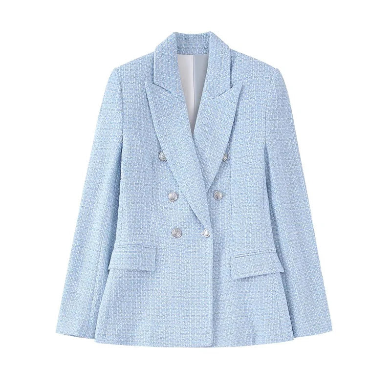 CNlalaxury-Blazer en tweed à double boutonnage pour femme, manteau de trajet avec poche, manches longues, décontracté, printemps, automne, 2024