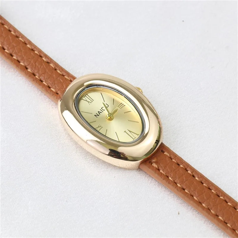 Belles montres ovales pour femmes et filles, bracelet Simple en cuir et acier inoxydable, nouvelle collection 2025