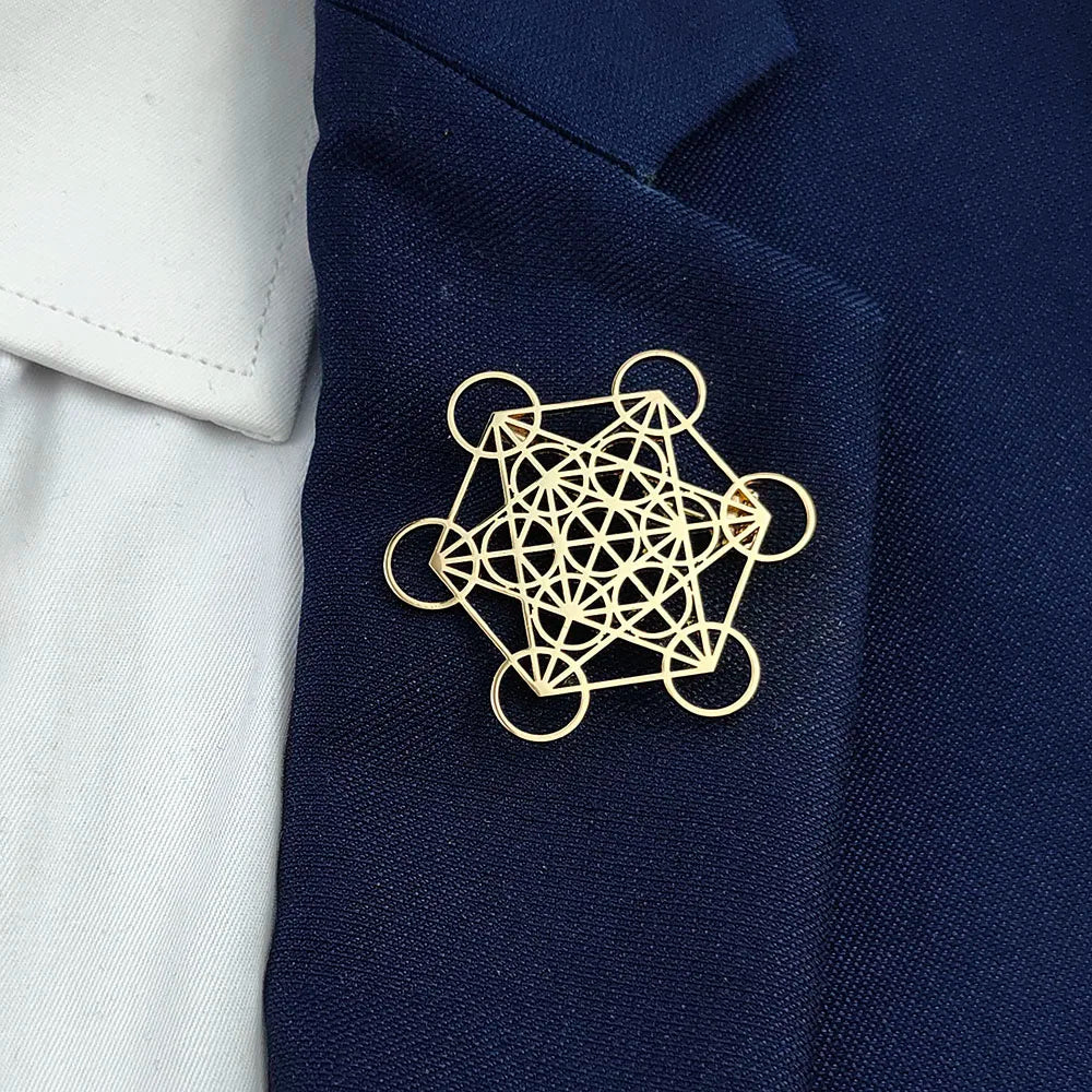 Broche Metatron creuse en acier inoxydable plaqué or 18 carats,