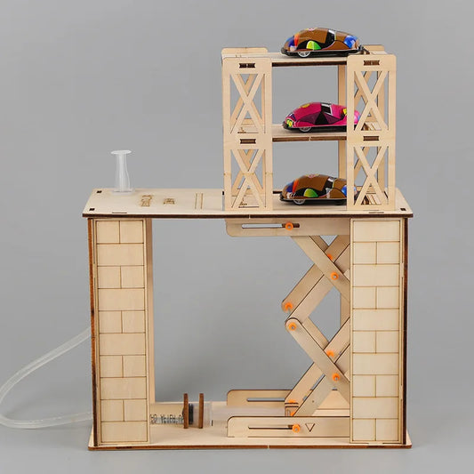 Garage tridimensionnel hydraulique pour étudiants, technologie de bricolage, petite production, jouets à assembler à la main, matériaux de modèle